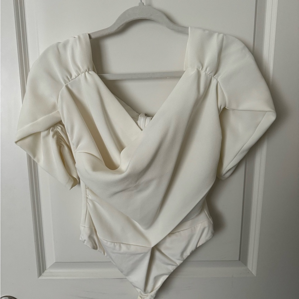 NBD Seduire Off-the-Shoulder 3/4 Sleeve Off Shoulder Bodysuit in Ivory
